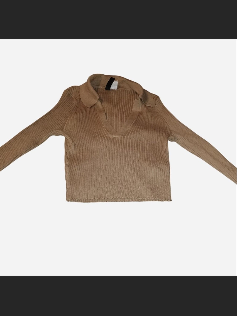 H&M Ribbed V-Neck Polo Sweater Top in Camel